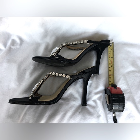 Gorgeous Vintage Colin Stuart black satin jeweled open toe heels - Picture 4 of 5